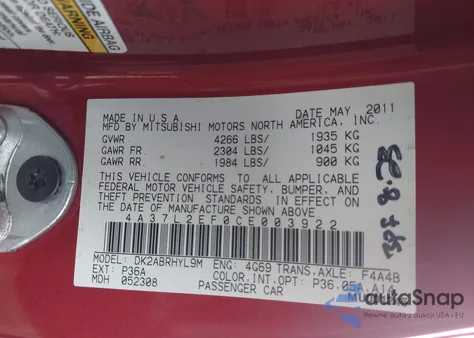 2012 Mitsubishi Eclipse Spyder Gs Sport from USA, damaged, VIN 4A37L2EF0CE003922